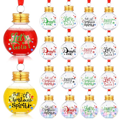 Dingion 12 Pcs Fillable Christmas Ornaments Clear Plastic Booze Balls Hanging for Xmas, Birthday, Christmas