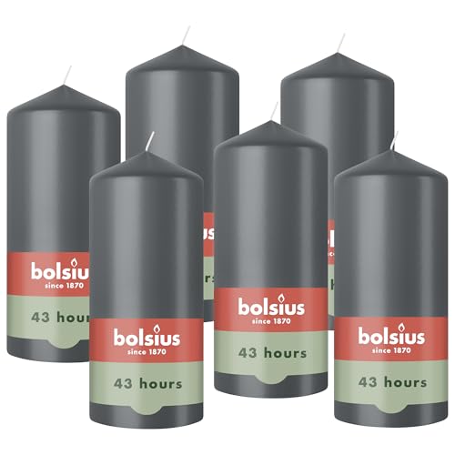 Bolsius – Essentials – Smooth Pillar Candle – Grey – 13 cm – Decorative Candles – Contains Natural Plant-Based Wax – Without Palm Oil