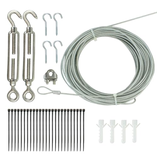 Newhouse Lighting STRINGKIT2 Stainless Steel Hanging/Suspension Kit with Vinyl Coated Wire for Outdoor Patio Lights up to 48 ft. Includes Turnbuckle and Hooks