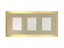 H7 Gold Picture Photo Frame with Light Grey 6 X 4 Inch Three Aperture Long Mount