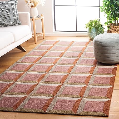 Safavieh Modern Rug for Living Room, Dining Room, Bedroom - Genre Collection, Short Pile, in Red and Beige, 90 x 150 cm