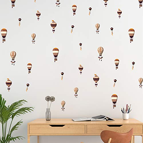 Hot Air Balloons, 2D Animation, Dusty Pink, Retro Decorations, Wall Décor, Scandinavian Style, Children Wall Stickers, Mountain Decals, Nursery, Babyroom, Adventure, Kidsroom, Toddler's Bedroom