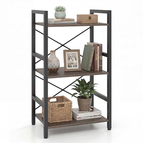 CASART 3-Tier Bookcase (Grey Oak, 42 x 28 x 71cm)