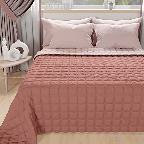 PETTI Artigiani Italiani - Reversible Quilted Bedspread Powder Pink - 240x260 cm for Double/King Size Bed - 100% Extra Soft Microfibre - Lightweight Summer Quilt - 100% Made in Italy