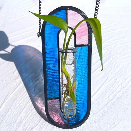 LITMIND Stained Glass Plant Propagation Station, Hanging Hydroponic Planter Terrarium with 2 Glass Tubes - Perfect for Home & Garden D??cor