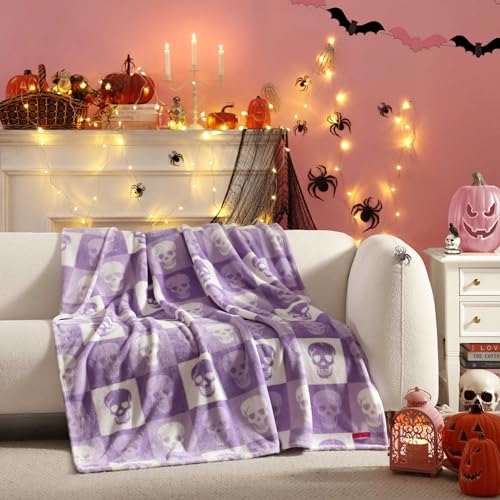"Betsey Johnson - Blanket, Buttery-Soft Throw Blanket for Couch or Bed, Boldly Plush & Oversized Bedding, Halloween Decor (Cracked Checkered Skull Purple, 50"" x 70"")"