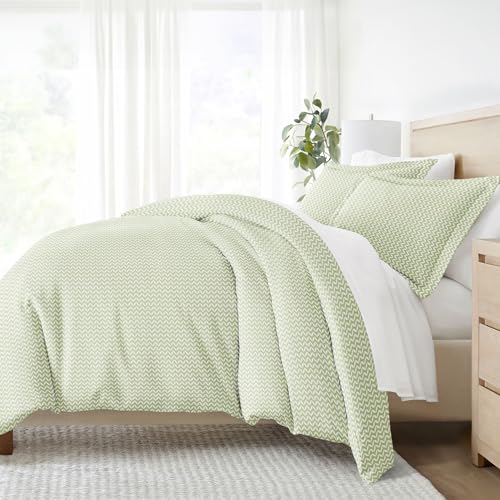 Linen Market ienjoy Home 3 Piece Puffed Chevron Patterned Home Collection Premium Ultra Soft Duvet Cover Set, Queen, Sage
