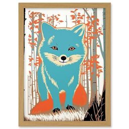 Artery8 Cute Blue Fox Forest Glade Landscape Bright Woodland Baby Animal Kids Bedroom Artwork Framed A3 Wall Art Print