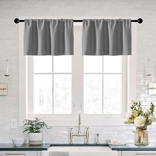XTMYI Waterproof Blackout Fabric 14 Inch Valances for Windows 2 Pack, Light Grey