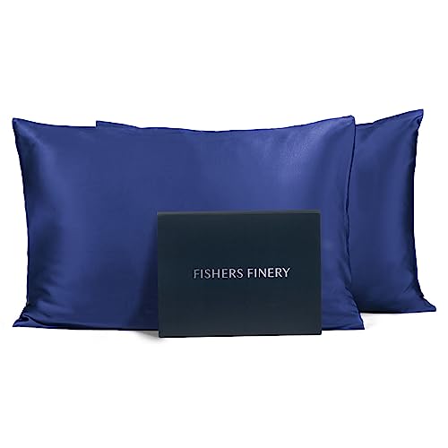 Fishers Finery 25mm 100% Pure Mulberry Silk Pillowcase Good Housekeeping Winner (Navy, King 2 Pack)