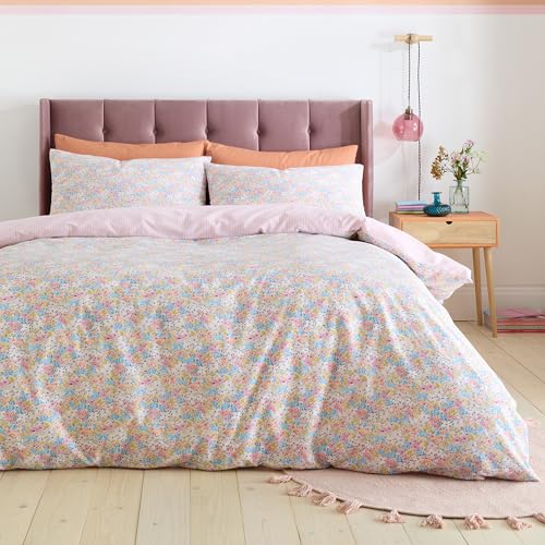 Catherine Lansfield Darcy Floral Reversible Super King Duvet Cover Set with Pillowcases, Pink