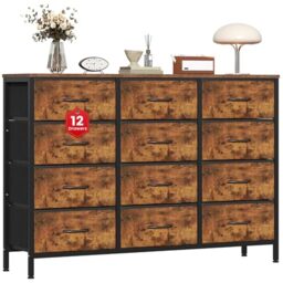 GoaHi Chest of Drawers with 12 Drawers,Bedroom Drawers, Fabric Dresser with Wood Top,Drawer Storage Unit for Bedroom,Living room, Rustic Brown