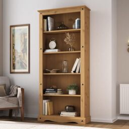 Corona Bookcase Tall Large 5 Book Shelves Mexican Pine Solid Wood