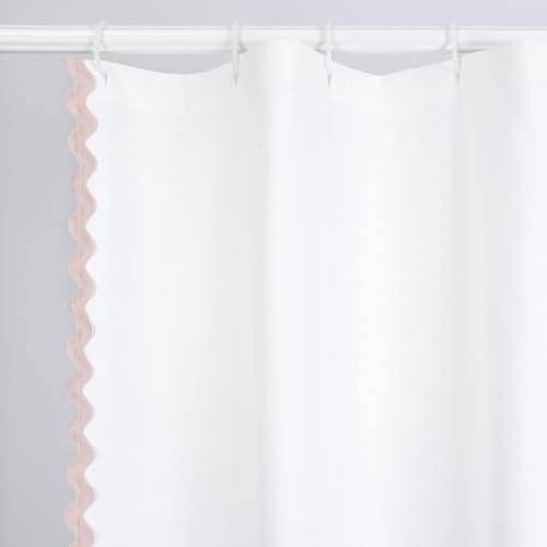 YINFUNG Scalloped Shower Curtain Pink White Cotton Bathroom Curtains Textured Thick Heavy Duty Cloth Hotel Rustic Girly Neutral 72x84