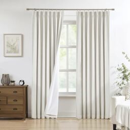 "Pinch Pleat Blackout Curtains, Linen Textured Thermal Insulated Curtains with Full Blackout Liner, Hidden Loop 9 Hooks for Living Room, Bedroom, Set of 2, 40"" W x 95"" L, Natural, Set of 2"