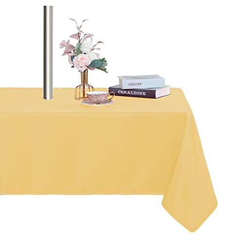 Fitable Outdoor Tablecloth for 6ft Rectangle Tables, Yellow, 60 x 102 Inch - Washable Waterproof Wrinkle Free Table Cover, Zipper and Umbrella Hole, For Spring Summer Party Picnic Camping Patio Indoor