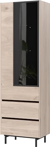 Germania Display Cabinet 1267-627 GW-Cantoria, in Oak/Black, with One Door and Two Drawers, Door with Glass Insert, 64 x 206 x 40 cm (W x H x D)