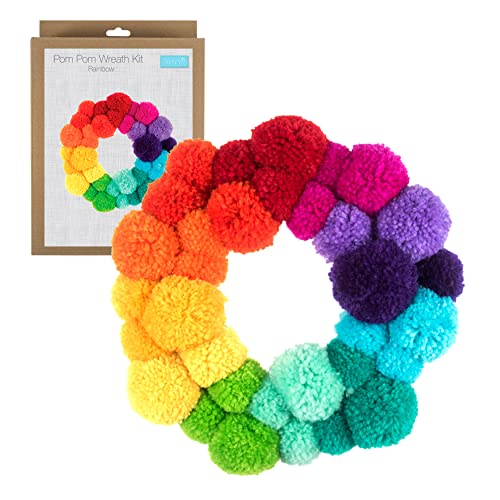 Trimits Pom Pom Wreath Kit, Make Your Own Front Door Garland with Yarn, Needle & Instructions - Rainbow