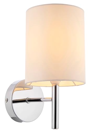 National Lighting Tatum Decorative Contemporary Silver Chrome E14 LED Compatible Wall Light with a Off White Fabric Drum Shade