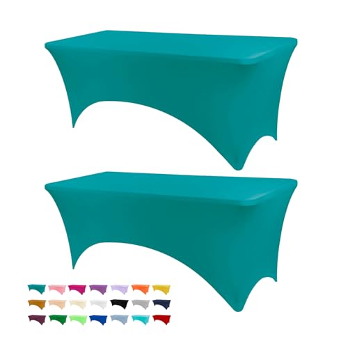 BDDC Table Covers 6 Foot Tables - 2 Pack Spandex Table Covers 6ft Jade Green Table Clothes for 6 Foot Rectangle Tables Tablecloths for Parties Banquet and Festival