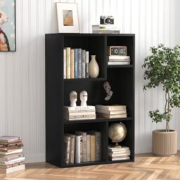 VECELO 4-Tier Bookcase, 5 Cube Wooden Bookshelf with Height Difference Shelves, Floor Standing Storage Display Unit for Living Room, Bedroom, Home Office, 50 x 24 x 80 cm, Black