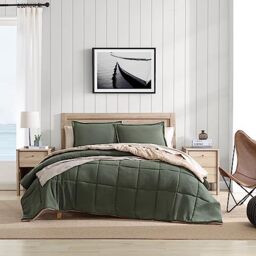 Nautica Reversible Microsuede Bedding with Matching Sham(s), Casual Home Decor, Polyester, Beckett Green, Queen