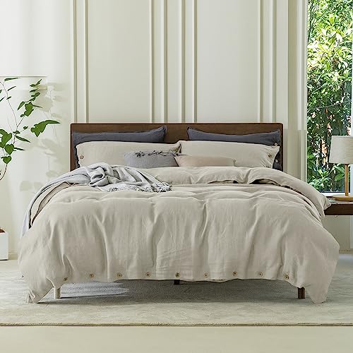 EVERLY 100% Pure Linen Duvet Cover Set Oversized King120X98Inch 3pcs (1 Duvet Cover,2 Pillowcases) Soft and Breathable for All Season with Coconut Button Closure, Suitable for Hot Sleepers-Linen