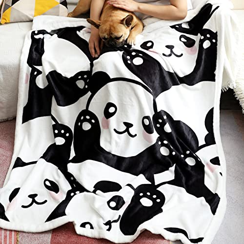 FairyShe Panda Plush Blanket Sherpa Fleece Blanket,Soft Warm Fuzzy Throw Blankets Kids or Adults for Crib Bed Couch Chair Four Seasons Living Room Travel Outdoor(50 x 60 Inch,Cute Panda)