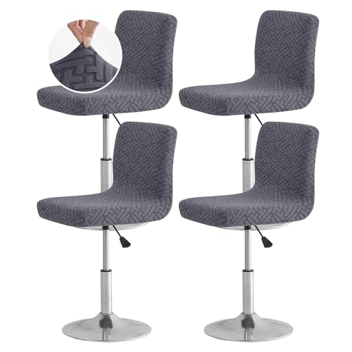 FUANGUI Bar Stool Covers with Backs, 4 Pack Stretch Bar Stool Chair Covers, Knitted Jacquard Bar Stool Covers,Washable Bar Chair Covers Swivel Barstool Slipcovers (Knitted Dark Drey 01)
