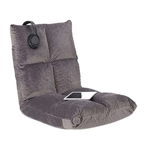 Relaxdays Floor Chair, Adjustable Backrest, Soft Cushion, 6 Positions, Seat, Upholstered, HWD: 58 x 50 x 55 cm, Grey, Foam