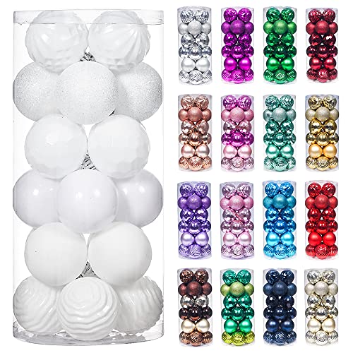 "XmasExp 24ct Christmas Ball Ornaments - Shatterproof Xmas Tree Hanging Balls - Decorations for Halloween, Wedding, Christmas - Plastic, Spherical, 2.36"" White"