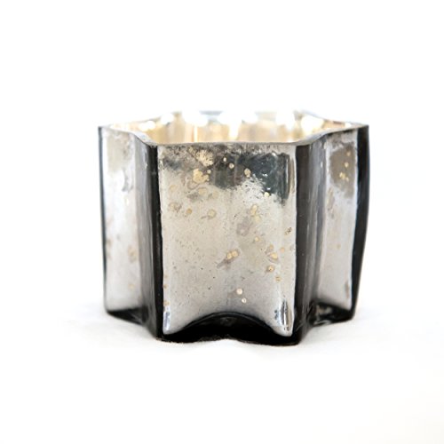 Insideretail Christmas Mercury Glass Star Tea Light Holders with Distressed Gun Metal Foil, Gum Metal, 7 x 7 x 7 cm