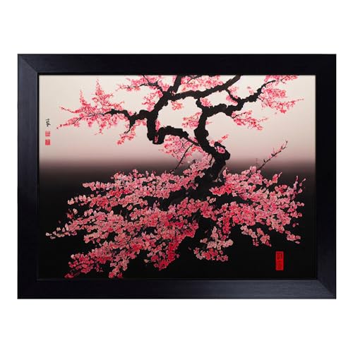 Lap Tray with Bean Bag Cushion, Japanese Cherry Blossom Tree - Handmade in the UK, Raised Wooden Edge, Padded Cushion, Heat-Resistant Wipe-Clean Surface, for Meals, Laptops and Crafts