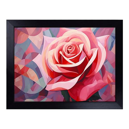 Lap Tray with Bean Bag Cushion, Rose Orphism - Handmade in the UK, Raised Wooden Edge, Padded Cushion, Heat-Resistant Wipe-Clean Surface, for Meals, Laptops and Crafts
