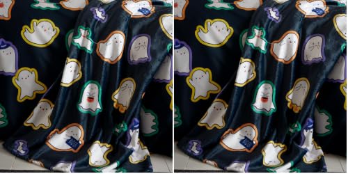 Catherine Lansfield Halloween Ghosts Cosy Fleece 130x170cm Blanket Throw Black (Pack of 2)
