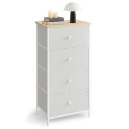 SONGMICS Chest of Drawers Bedroom, Drawer Storage Unit, Dresser with 4 Fabric Drawers, Metal Frame, Tall and Slim, for Closet, White and Oak LTS314W57
