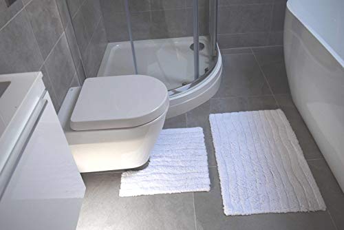 Rapport Finley Bath Set, 100%-cotton, White, Bathmat (50x80cm), Pedestal mat (50x50cm),FINLBS-2-PC-WHIT