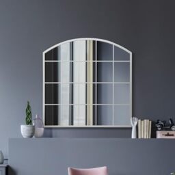 "MirrorOutlet The Arcus - White Framed Window Modern Full Length Arched Leaner/Wall Mirror 39"" X 39"" (100CM X 100CM) Silver Mirror Glass with Black All weather Backing."