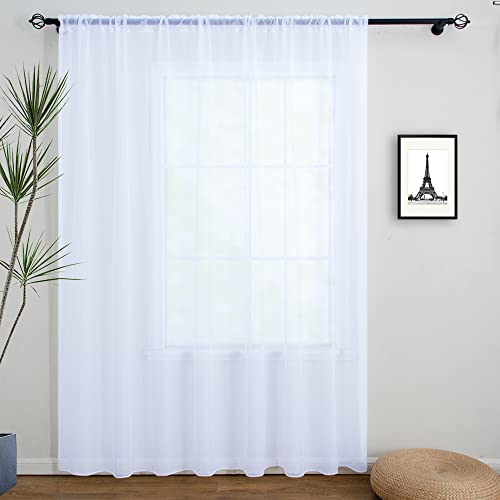 "Linentalks Extra Wide White Sheer Curtains For Living Room, Patio Door Curtain for Sliding Door, Sheer Voile Rod Pocket Room Divider Curtains, White Tulle Backdrop Curtain Drapes 1 Panel 100 W X 96"" L"