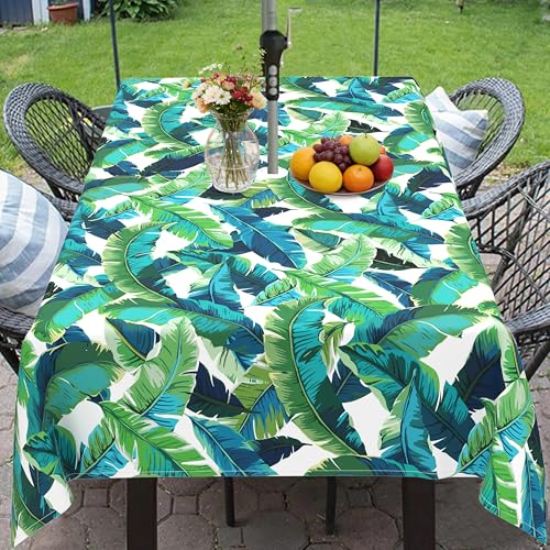 Miffrank Outdoor Rectangle Tablecloth with Umbrella Hole and Zipper, 60??84 Inch Tropical Leaves Patio Table Covers Waterproof Fade Resistant Table Cloth for Picnic Garden Patio Decoration