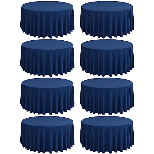 FXKS 8 Pack Navy Blue Round Tablecloth 120 Inch Circle Polyester Table Cloth, Washable Fabric Stain and Wrinkle Resistant Table Cover Round Table Clothes for Wedding Parties Banquet Reception Dining