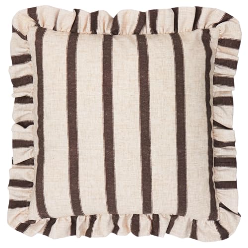 furn. Wylder Connie Square Polyester Filled Cushion – Striped Ruffle Linen Textured Decorative Pillow (Chocolate – 45x45cm)