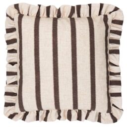 furn. Wylder Connie Square Polyester Filled Cushion – Striped Ruffle Linen Textured Decorative Pillow (Chocolate – 45x45cm)