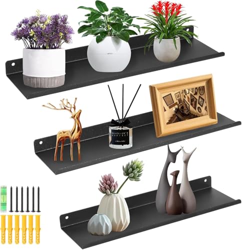 himaly Metal Wall Mounted Shelf, Set of 3 Floating Shelves, Display Shelf