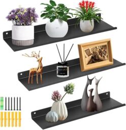 himaly Metal Wall Mounted Shelf, Set of 3 Floating Shelves, Display Shelf
