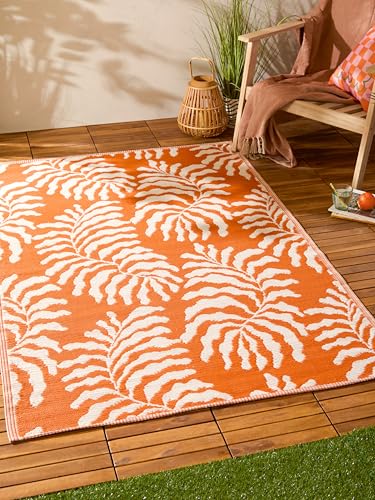 furn. Tocorico Rug – Indoor/Outdoor Reversible Jacquard Weave Weather Resistant Easy Clean Tropical Rug (Orange - 120x170cm)