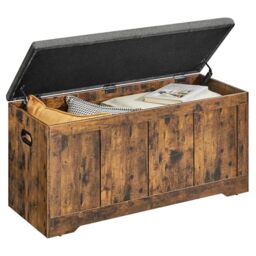 VASAGLE Storage Chest with Lid, 2 Safety Hinges, Farmhouse Shoe Storage Bench, for Hallway, Bedroom, Living Room, 41 x 101 x 49 cm, Rustic Brown and Slate Grey LSB068K102