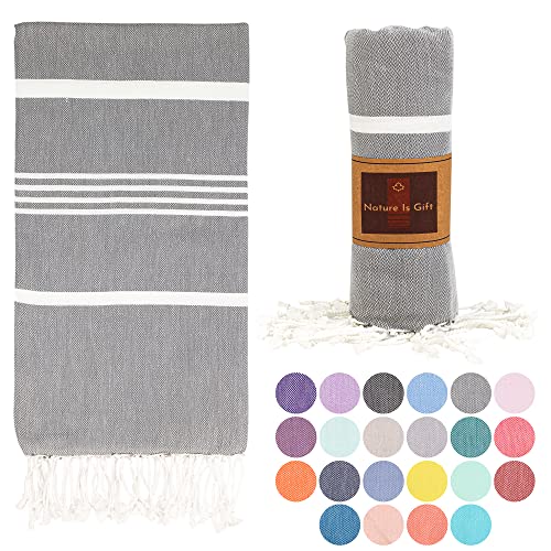 Beach Towel 100% Cotton Turkish Beach Towel Adult 38x70 Inch Pre-washed Absorbent Extra Large-Sand Free Quick Dry BathTowels-Lightweight Blanket-Travel Cruise Camping Spa Gym Yoga Towel-Dapple Grey