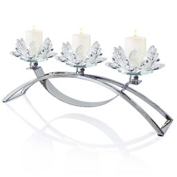 Crystal Flower Shape 3 Arm Candle Holder for Party/Dining Table (1, Silver)