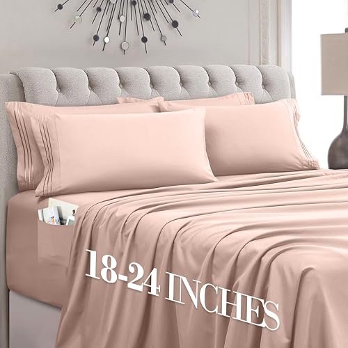 Mocassi Luxury 6-Piece Sheet Set, Ultra Soft 1800 Premium Hotel Quality Microfiber Sheet Set, Fits Mattresses Up to 18 to 24 Inches Extra Deep Pocket - Breathable and Secure Fit, Cal King, Blush